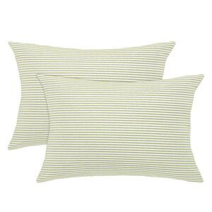 2pcs Striped Lumbar Throw Pillow Cover Decorative Cushion Covers Green and White